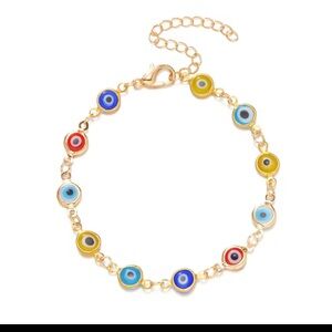 Chic Gold Bracelet with Colorful Evil Eye Charms